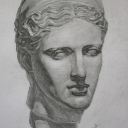 Учебный рисунок гипсовой головы Дианы Версальской