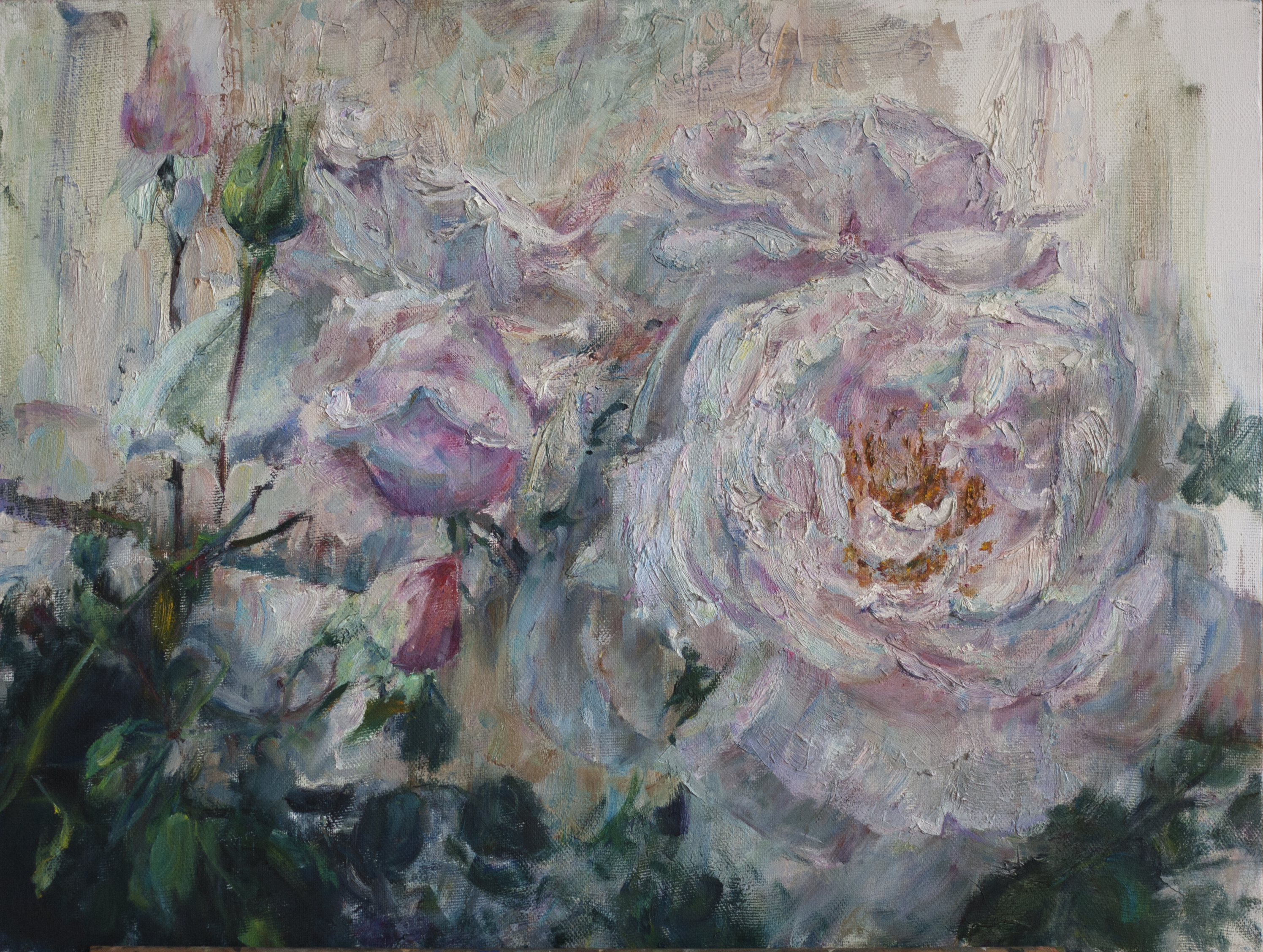 Белые розы- учебная живопись маслом