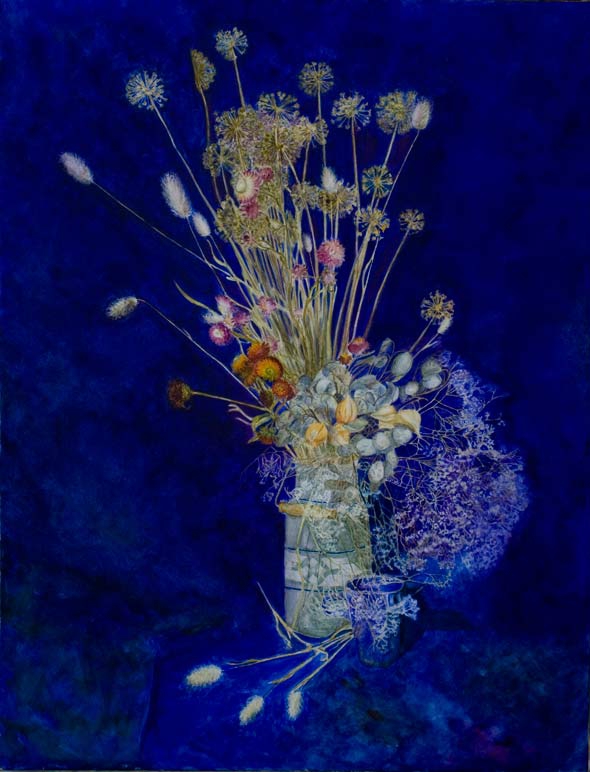 Натюрморт с сухими цветами акварелью