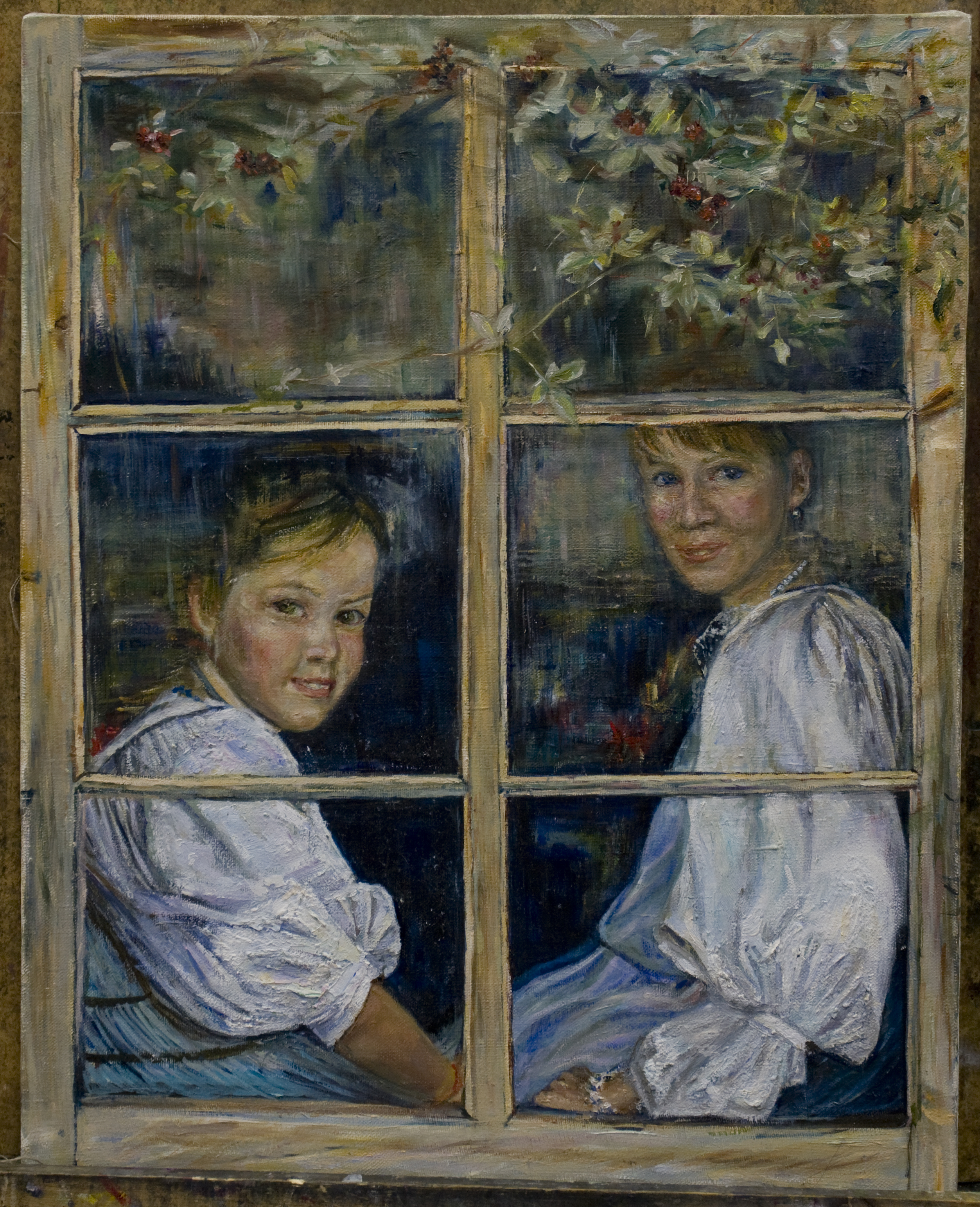 Девочки у окна - учебный портрет живопись и композиция