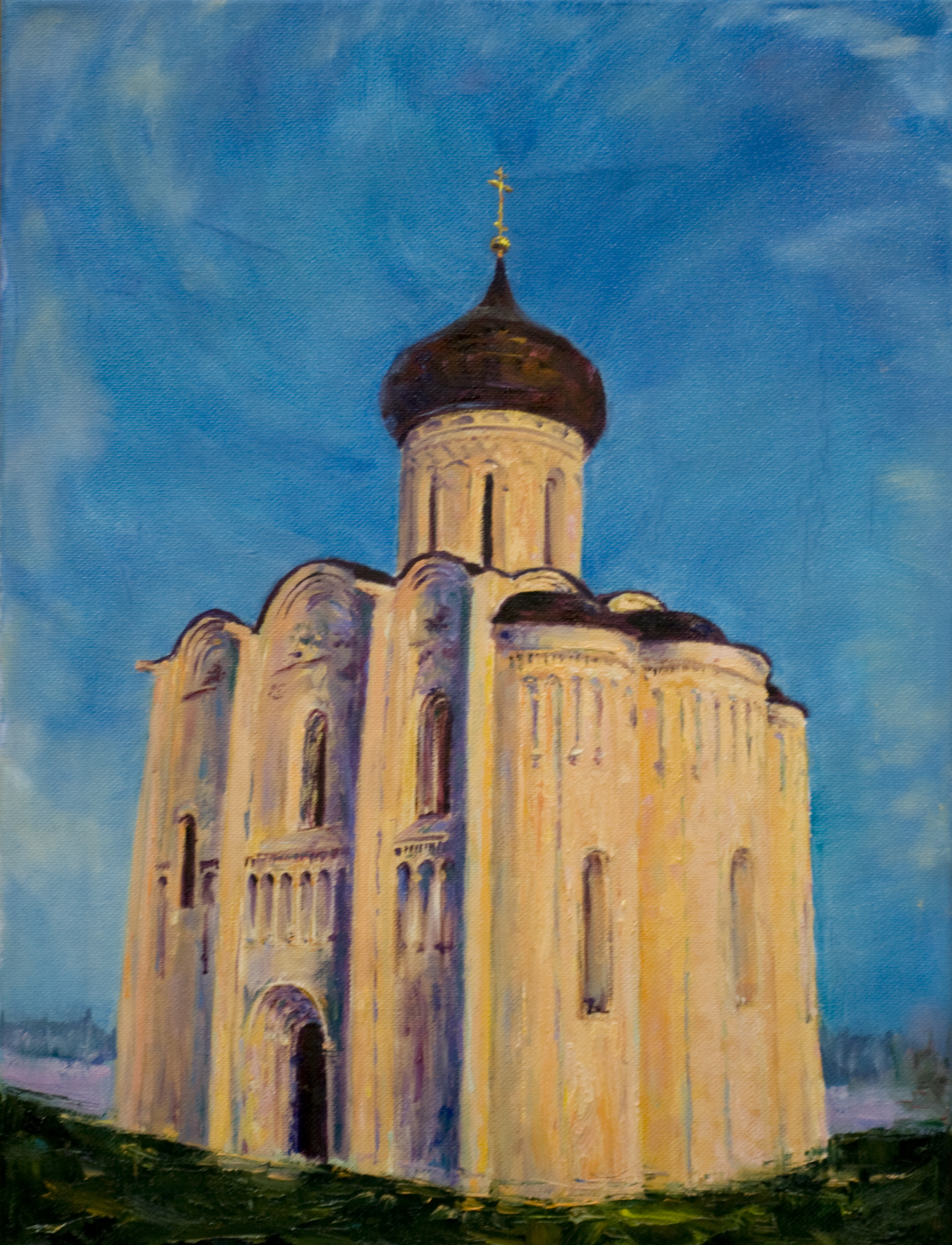 Картина маслом "Старая церковь". Учимся рисовать пейзаж