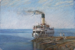 Морской пейзаж с пароходом. Уроки рисования пастелью
