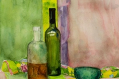 Натюрморт с бутылками акварелью. Учимся рисовать стекло